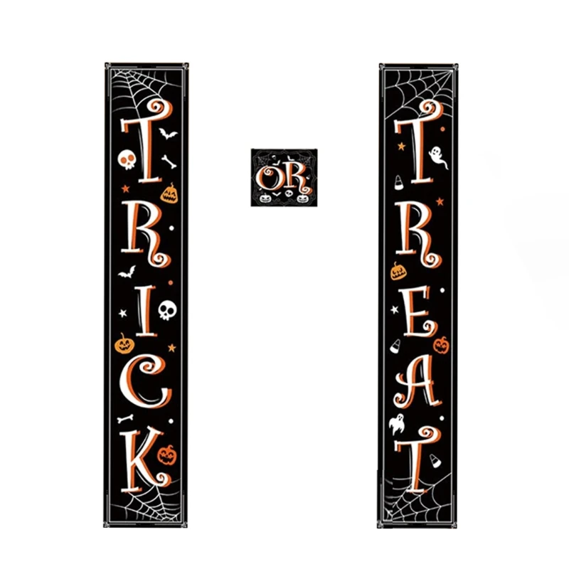 

1 Set Trick OR Treat Couplet Banner Porch Signs Front Door Halloween Hanging Props Party Festival Decorations Plastic A2UB