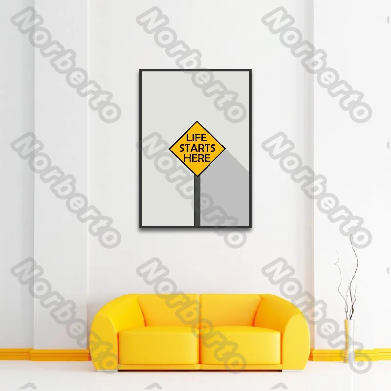 

Nordic Style Canvas Painting Yellow Light Bulb Moonlight Steetnameplates Art Letters for Living Room or Other Bedroom Decoration