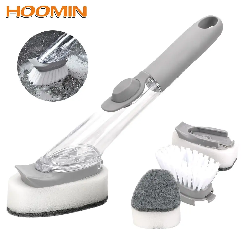 

Washing Dish Brushes With 3Pcs Non-Stick Oil Scouring Pad Automatic Liquid Sink Floor Cleaning Tools Cleaning Brush Scrubber