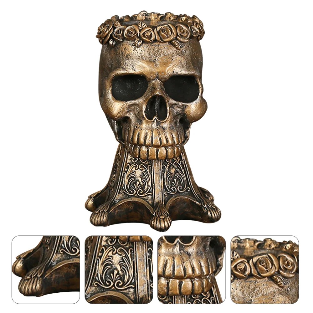

1Pc Skeleton Figurine Head Model Adornment Garden Decor (Bronze)