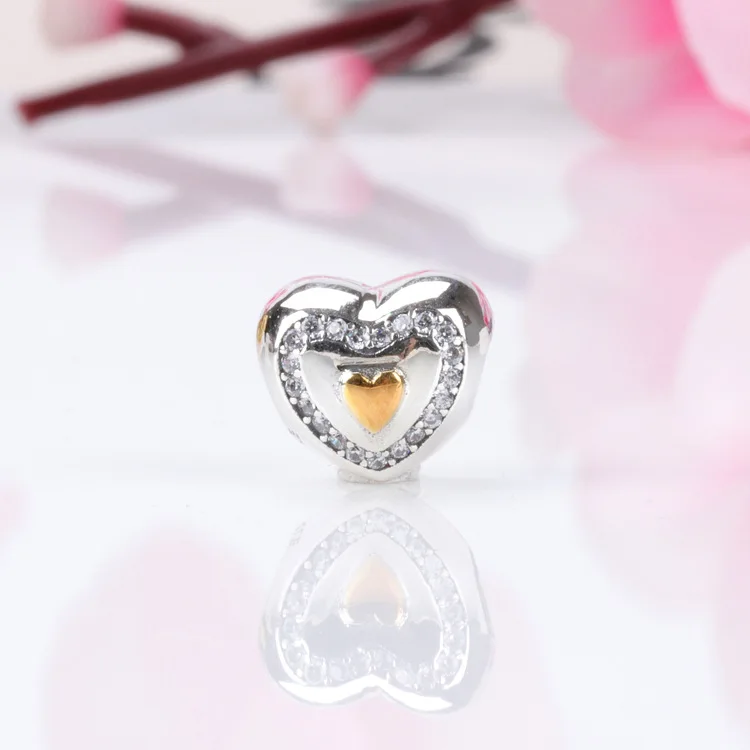 

Amas Authentic S925 sterling silver simple heart-shaped beads Fit Original Charms Bracelet Necklace DIY Jewelry Making