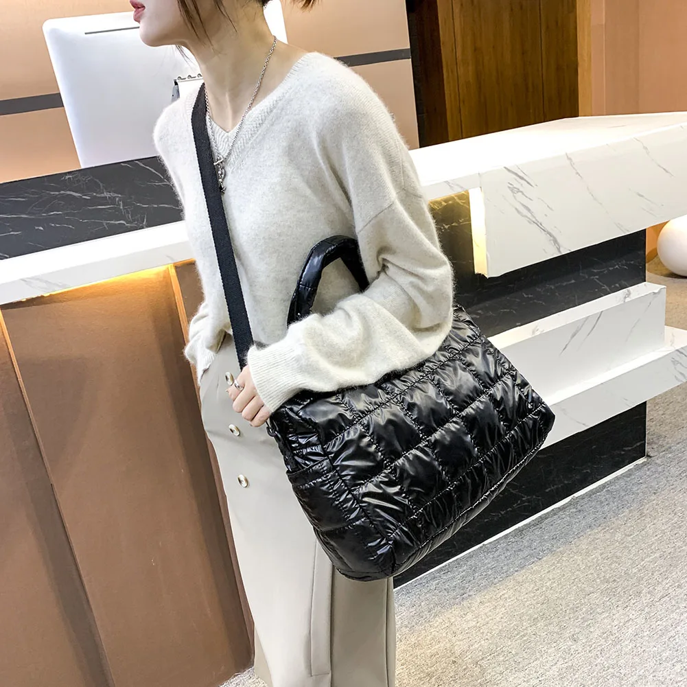 winter new space pad cotton down bag for women fashion quilted lattice shoulder bags large capacity handbags tote bolsa feminina free global shipping