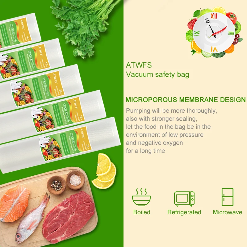 ATWFS вакуумные пакеты для запечатывающего устройства Кухня Vacum сумка вакуумные мешки для хранения для Еда упаковки рулонов 12/17/20/25/28 см* 500 см