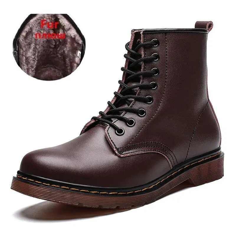 Fur brown Новые брендовые кожаные ботильоны; сезон осень-зима; мужские ботинки; модные ботинки в байкерском стиле; уличные рабочие зимние ботинки; мужская обувь - Цвет: Fur brown