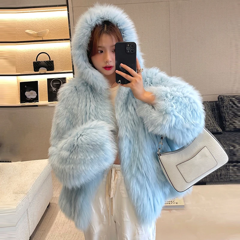 Sungtin зимнее элегантное пальто с капюшоном из искусственного лисьего меха женские