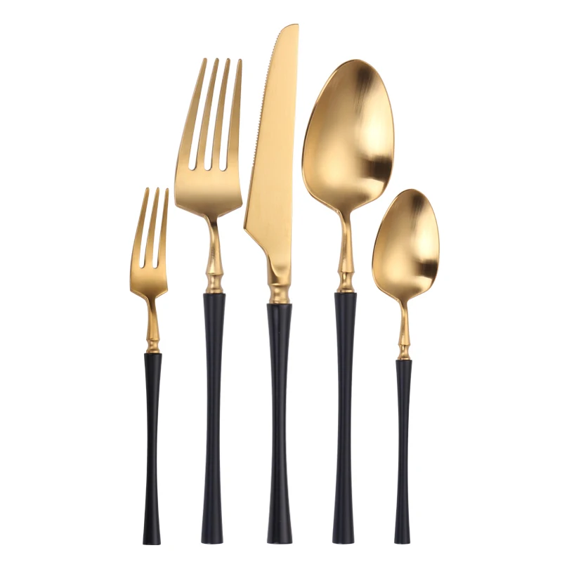 

Black Gold Cutlery Set Fork Spoon Knife Golden Dinnerware Tea Fork Matte Western Tableware Stainless Steel Cutlery Flatware Set