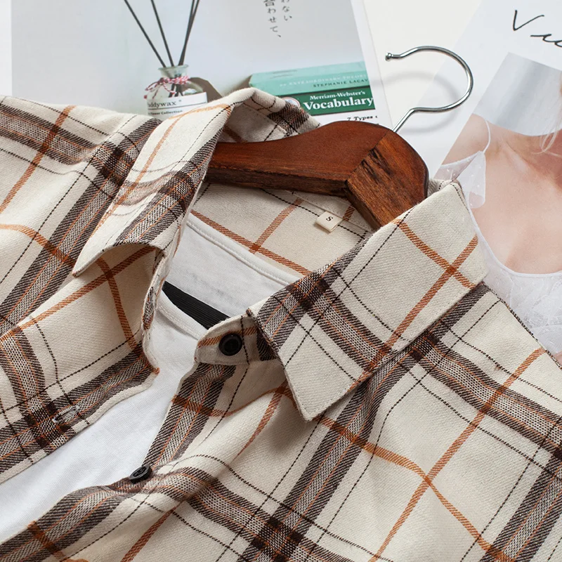 

Loose casual long sleeve shirt, spring and autumn women's wear, plaid shirt