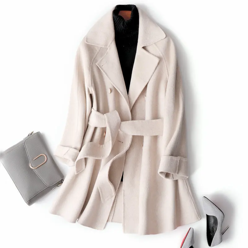 Женское двустороннее кашемировое пальто из 100%-ной шерсти средней осени