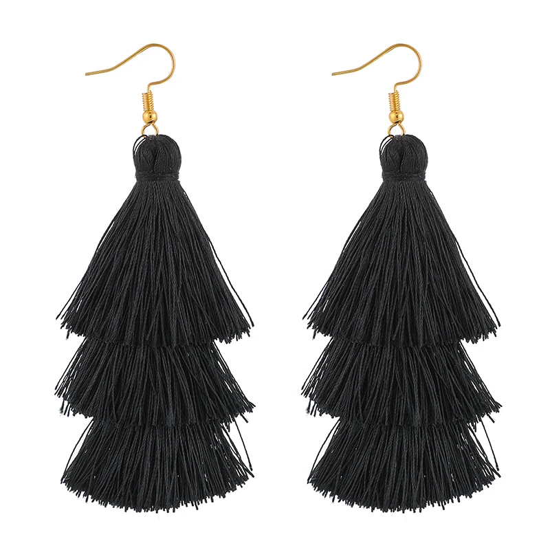 Black X-ROYAL 3 Слоистые богемные Роскошные массивные Серьги-кисточки Boho модные ювелирные изделия женские длинные висячие серьги - Окраска металла: Black