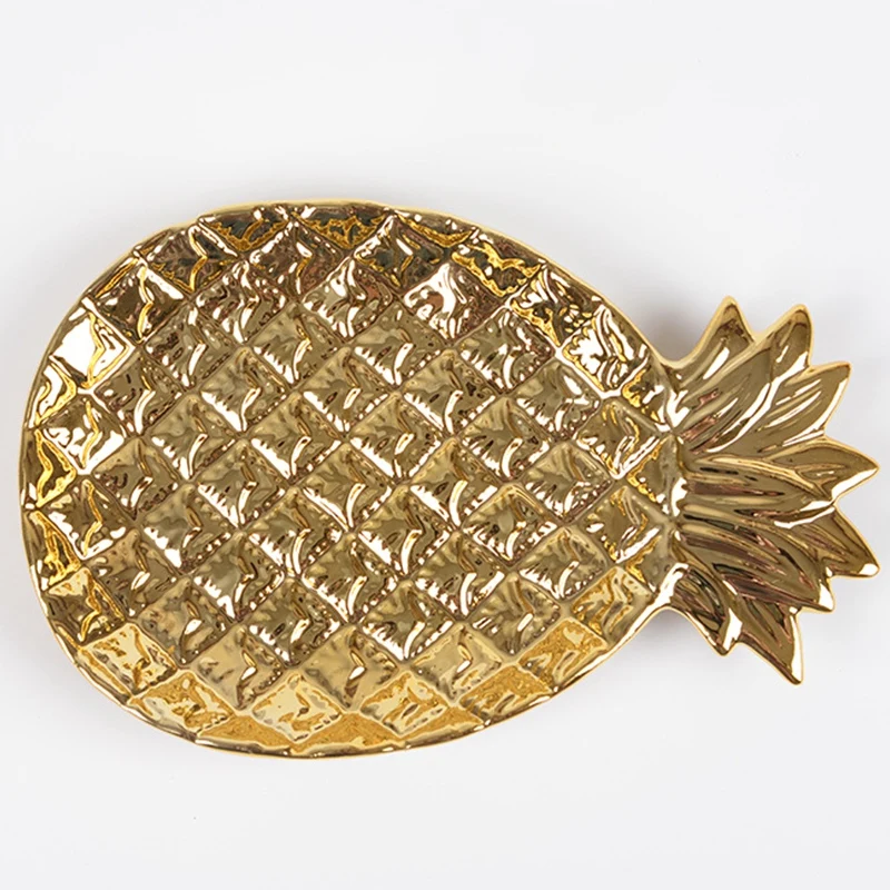 

2PCS Pineapple Tray Nordic Ceramic Pineapple Storage Tray Electroplating Jewelry Tray Home Decoration Ornaments