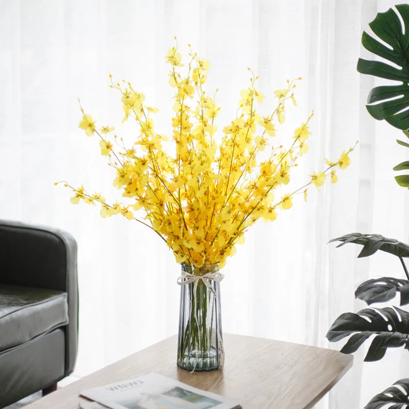 Искусственный танцующий орхидея желтый поддельный цветок Oncidium Шелковый цветок пластиковый цветок большой пять вилка фаленопсис украшение дома