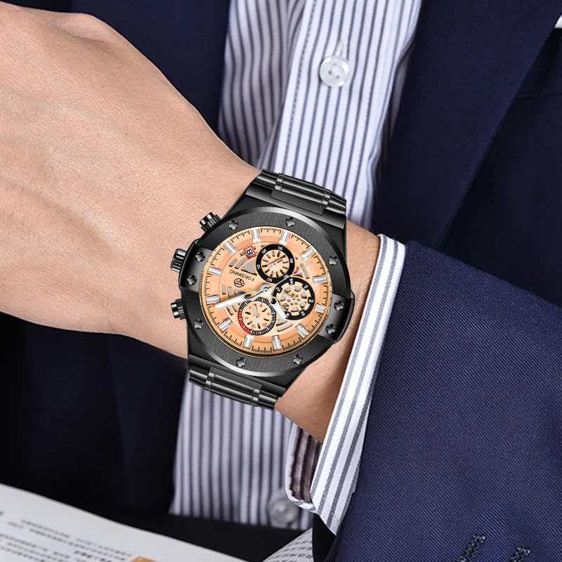 Часы наручные Forsining Мужские механические с календарем 3 маленьких циферблата