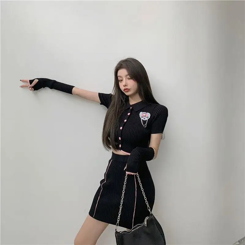 

Summer Women's Dress 2021The New Hot Girl Style Personality Suit Skirt Street Trends Knit Tops Bag Hip Skirts Two-Piece Female