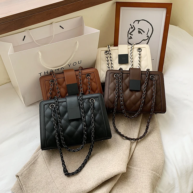 Small Black PU Leather Crossbody Bag For Women 2021 Winter Branded Chain Designer Shoulder Handbags Women's Trend Hand Bag