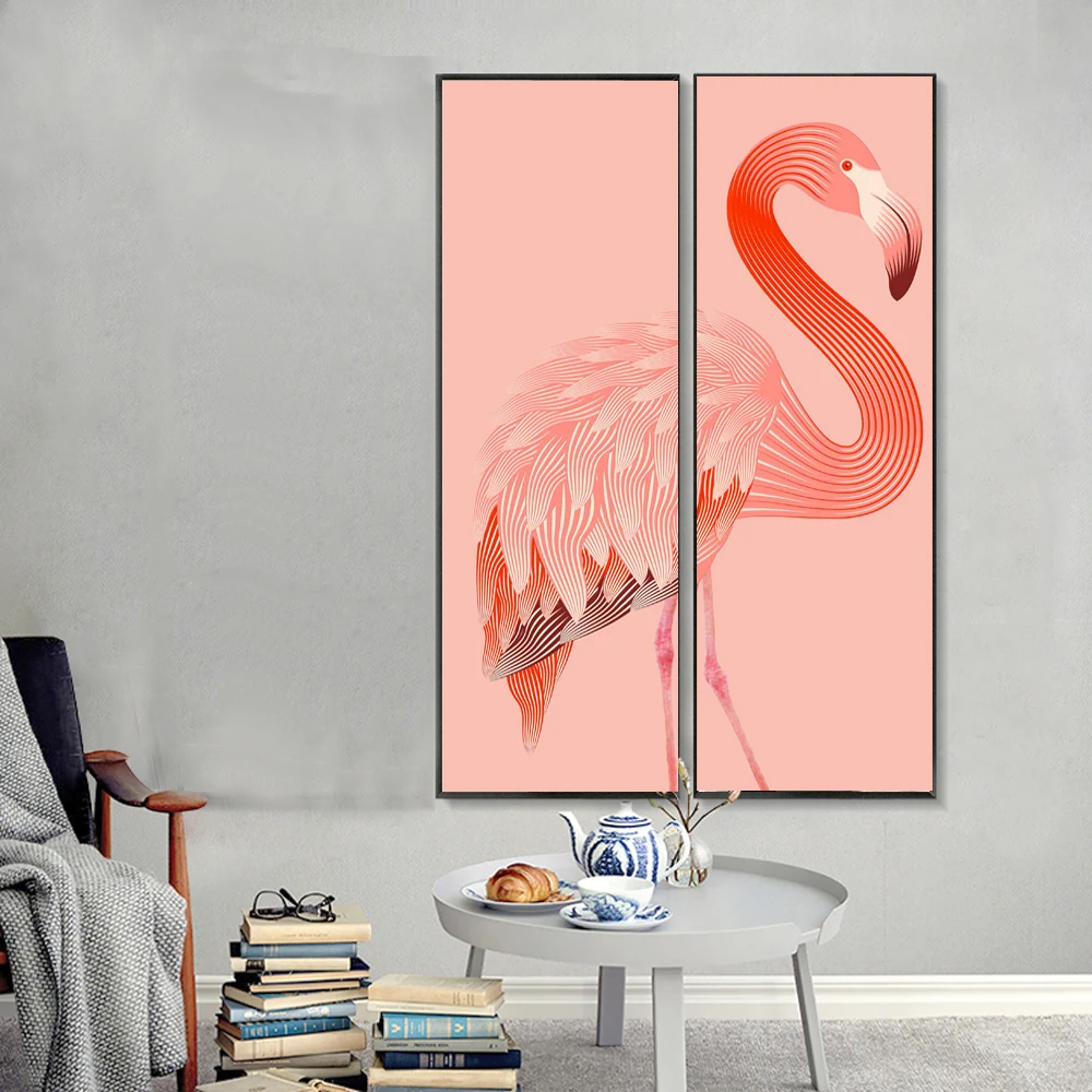 

Home Decoration Painting 2 Pieces Flamingo Pink Wall Art Animal HD Print Modern Poster Canvas Cuadros Modular Picture For Gift