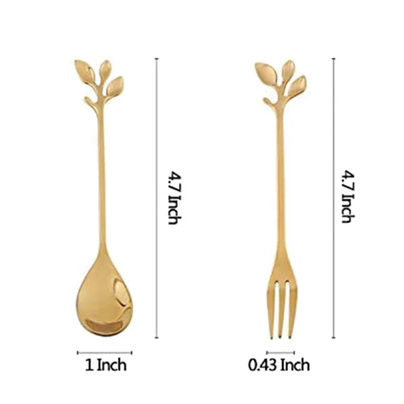 

1 Set Leaf Coffee Cake Spoon Fork Dessert Spoons & 1 Set Creative Drink Coasters Set