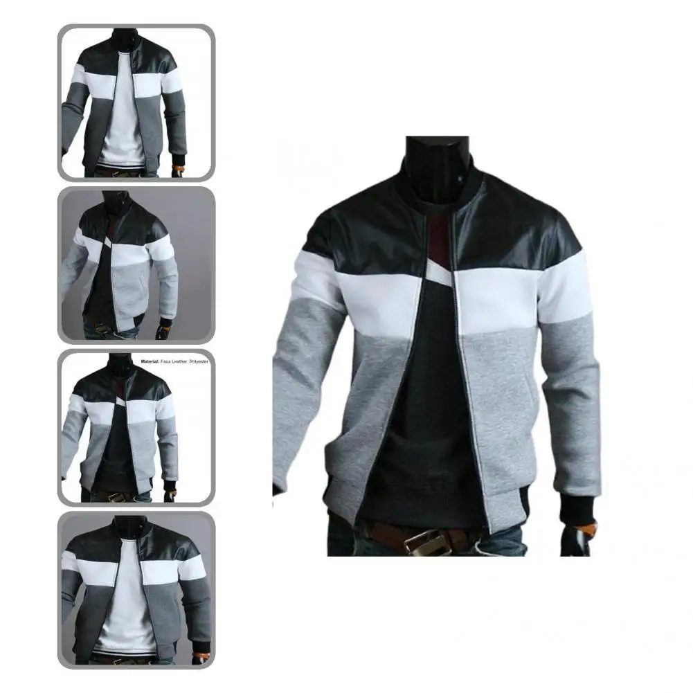 

Coat Casual Men Stand-up Collar Three-color Contrast Autumn Coat Zipper Placket Soft Men Coat