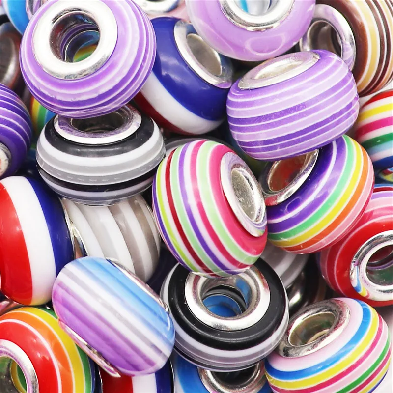 Бусины круглые россыпью в европейском стиле радужные шармы-разделители полоску