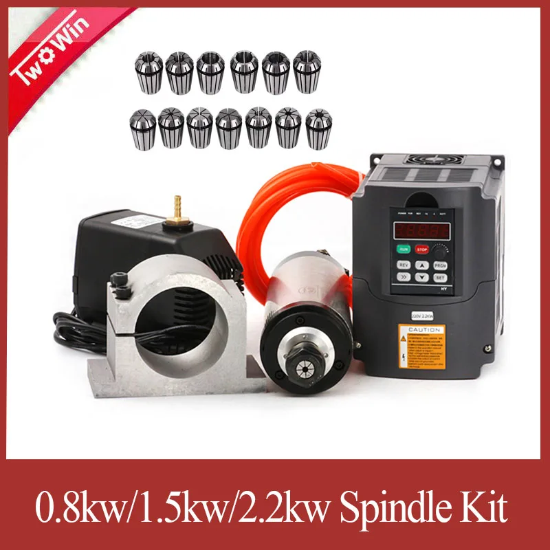 

1.5kw/2.2kw Water-cooled Spindle Kit 2.2kw CNC Spindle Motor+2.2kw VFD Inverter+80mm Clamp+Water Pump+13pcs Collet For CNC