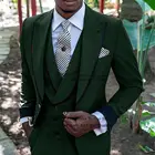 Модные темно-зеленые мужские костюмы смокинги для жениха на свадьбу с заостренным лацканом облегающий комплект из 3 предметов Terno Masculino мужской блейзер + брюки + жилет для выпускного вечера