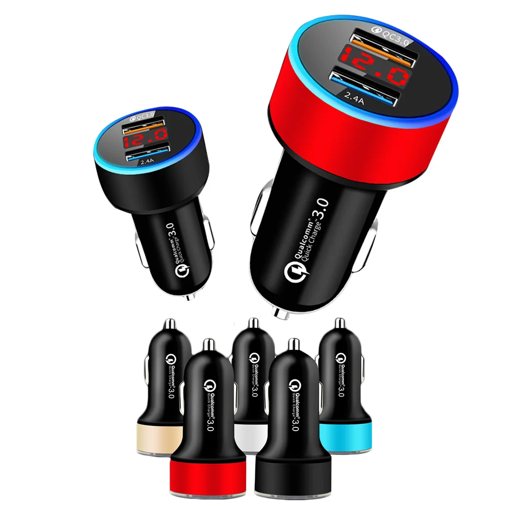 

QC3.0 Fast Charging Car Charger Dual USB 2.4A Auto USB Charger Adapter with LED Display Interior Accessories