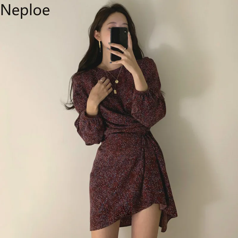 Женское плиссированное платье с круглым вырезом Neploe в Корейском стиле горошек на