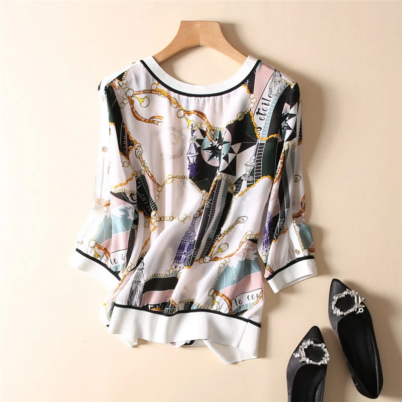 Женская блузка из 100% шелка легкая Свободная Повседневная Блузка с круглым