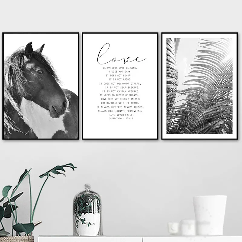 Черный белый цвет Лошадь Wall Art Холст Картина печатный плакат с кружевом детские