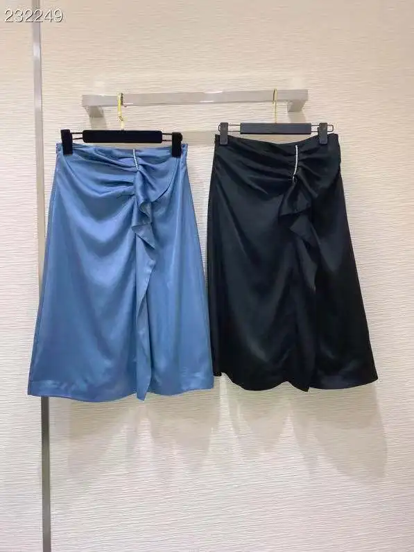 

Fashion Runway Autumn Solid Knee-Length Skirt Women's Elegant High Waist Diamonds Ruffles Split Skirt Female New