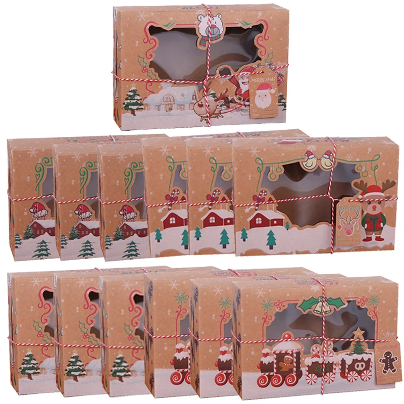 

4/8/12pcs Kraft Paper Candy Box Christmas Gift Box For Packaging Bag DIY Tag Xmas Noel Navidad Decoration Event Party Supplies