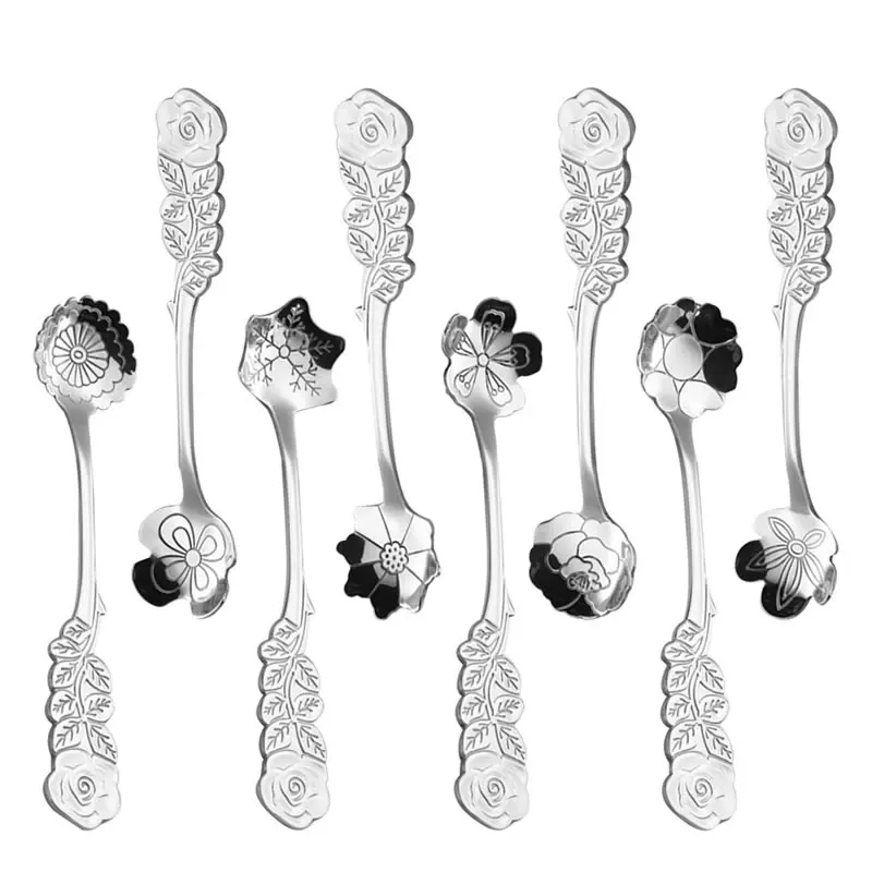 

QueenTime Creative Coffee Spoon Set Stainless Steel Coffee Spoon Dessert Fork Tea Cappuccino Stiring Spoon Mixing Tool Tableware