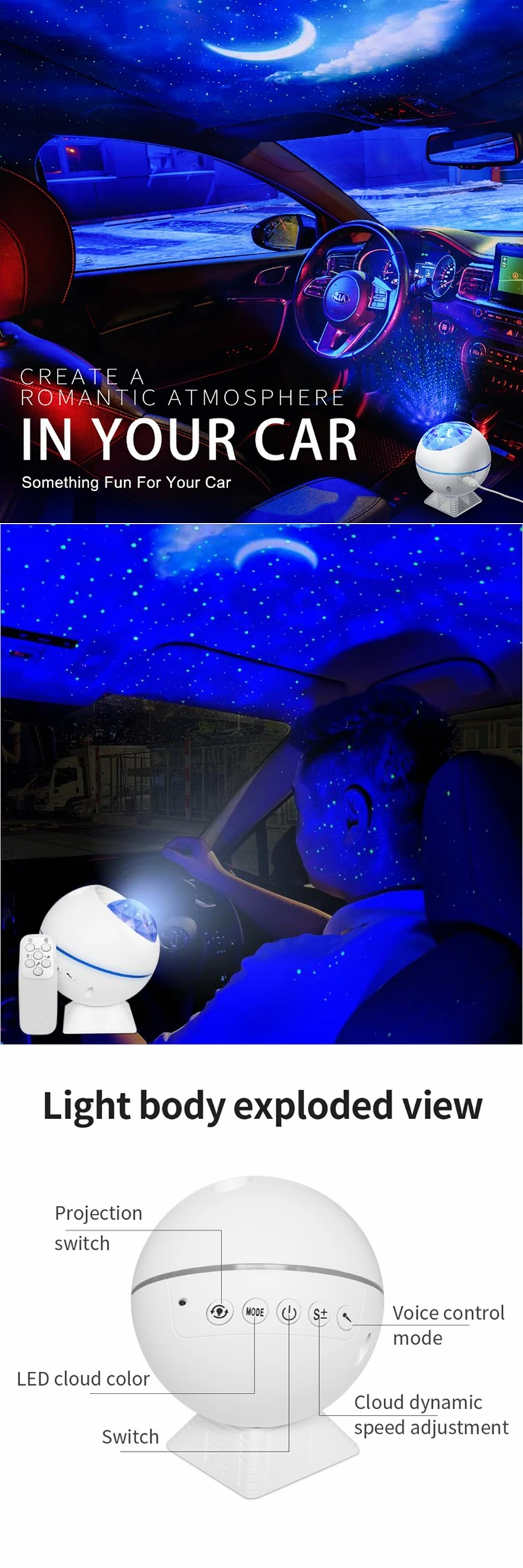 Lâmpada de Controle Luzes do Palco Decoração para Casa Oceano Onda Noite Luz Céu Estrelas Remoto Colorido Festa Criança Presente Ano Novo Led - Lua 3 High Quality Luzes e Iluminação
