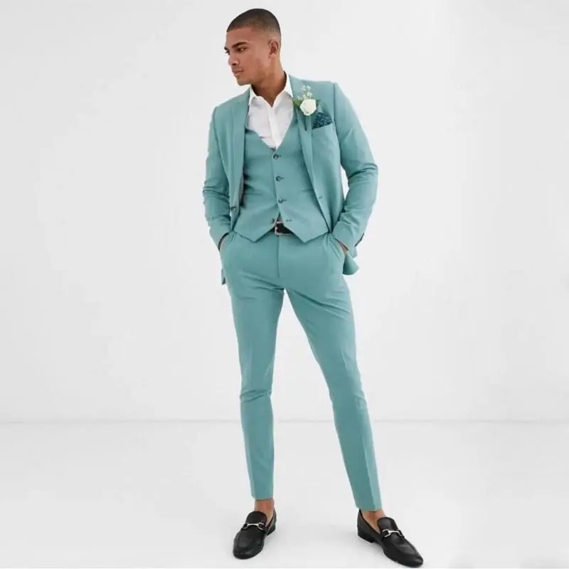 

Mint Green Slim Fit Men's Suit Notched Lapel Blazers Male Tuxedos Wedding Groom Wear 3 Pieces Set Prom Jacket Vest And Pants