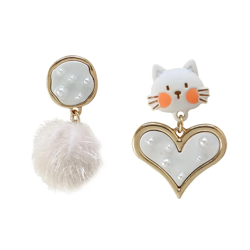 

DIY cut cat love hair ball earrings fashion sweet and cute small fresh earrings woman jewelry Valentine's day gift