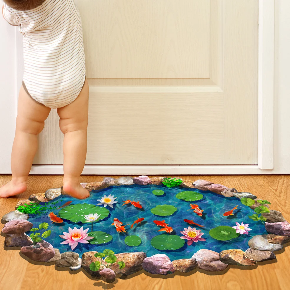 Рыба из листьев лотоса пруд напольные Sticker s Vinyl DIY домашний декор наклейка для