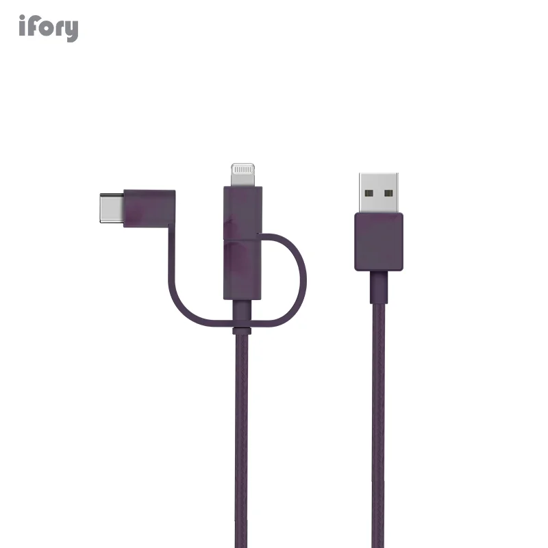 

IFory 3-в-1 кабель для быстрой зарядки Lightning/USB-C/Micro USB MFi iPhone зарядное устройство Type C нейлоновый плетеный провод шнур для Samsung Android