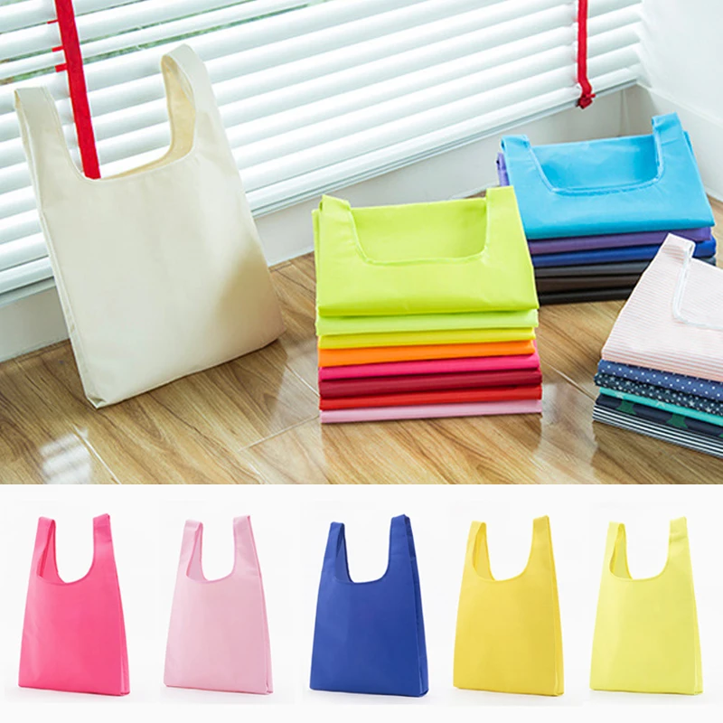 

Eco-Friendly Folding Shopping Bag Reusable Waterproof Oxford Storage Bag Tote Bags Portable Solid Color Shoulder Bag Handbag