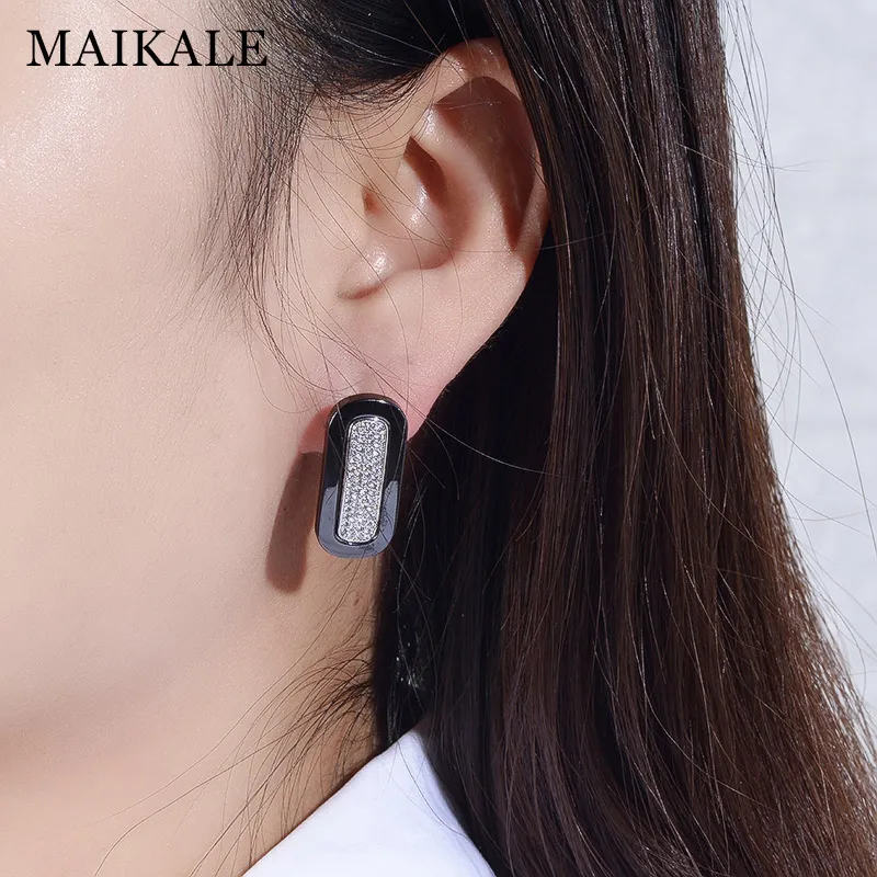 MAIKALE, модные квадратные серьги-гвоздики из керамики, кубический цирконий, большие серьги для женщин, медные золотые серебряные серьги, подарок другу