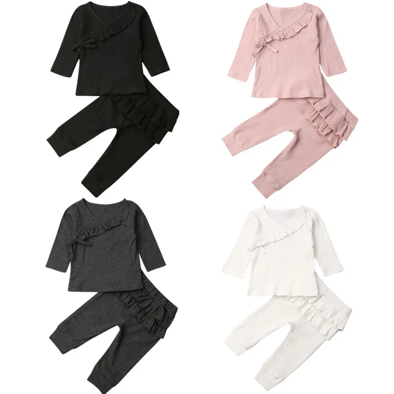 0 18 месяцев комплект одежды для новорожденных девочек трикотажный топ с длинными
