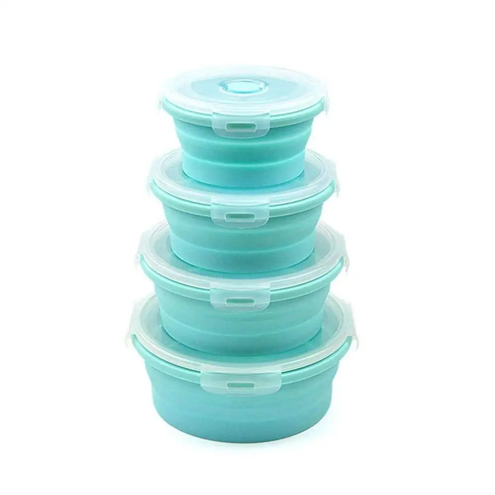 

4 Pack Silicone Collapsible Lunch Box Collapsible Food Storage Containers with Lid Salad Bowl,BPA Free, Microwave, Dishwasher