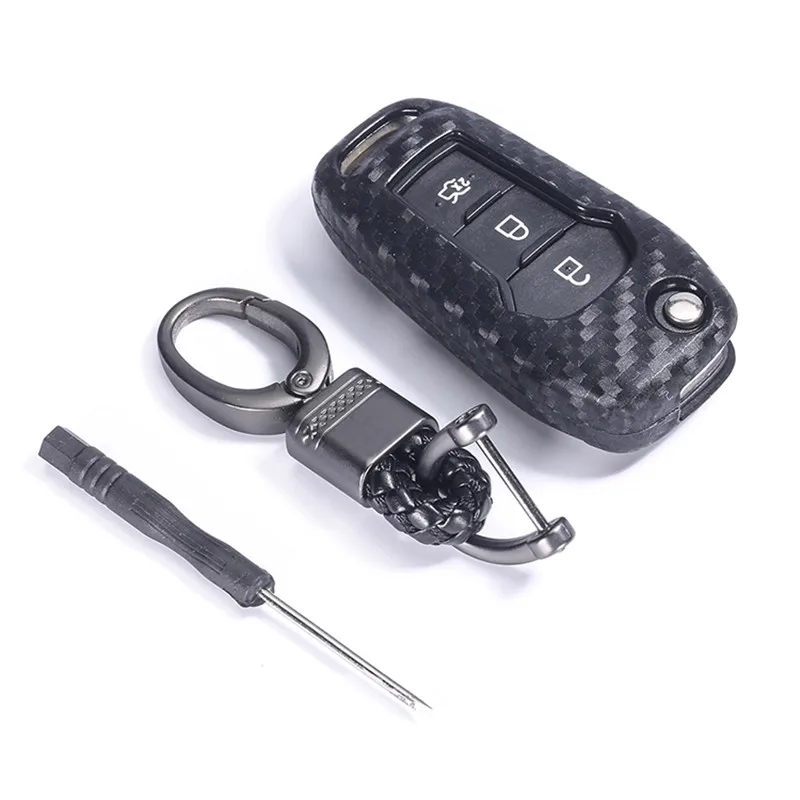 

Carbon Fiber silicone Car Key Cover Case Protective Shell For FORD Fusion Fiesta Escort Mondeo Everest Ranger 3 Buttons Folding