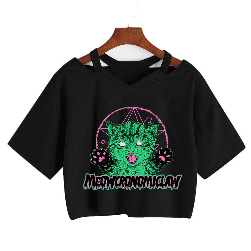 Футболка женская повседневная с коротким рукавом модный кроп-топ в стиле панк