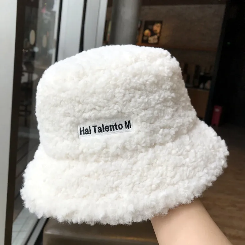 

Панама из овечьей шерсти однотонная Рыбацкая шапка Осень-Зима плюшевая модная теплая шапка ins для раковины зимняя утепленная шапка