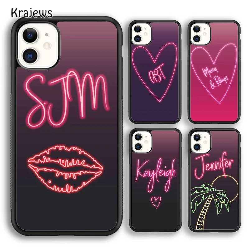 Krajews PERSONALISED NEON GLOW CUSTOM NAME INITIALS Phone Case For iPhone 6 7 8 plus X XR XS 11 12 13 pro max Samsung S9 S10 | Мобильные