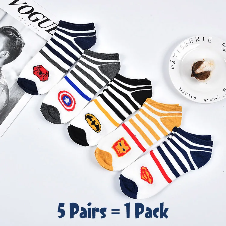 5 Pairs all color2 5 пар/упак. Герои комиксов общего носки с персонажами из мультфильмов «Супермен», «Человек-паук», «Бэтмен», Железный человек Капитан Америка Повседневное marvvl Для мужчин носки - Цвет: 5 Pairs all color2