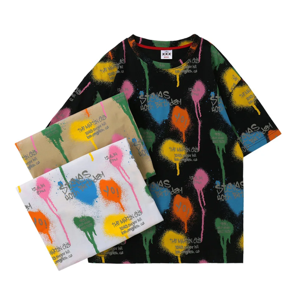 

Summer Men's Tshirt Men Graffiti Oversized T-shirts Couple Tee Shirt Casual Harajuku T Shirt Men High Street Streetwear
