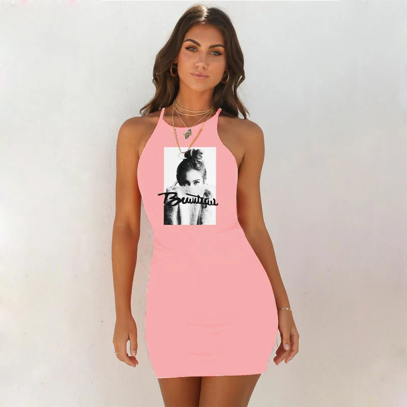 

Sexy Vest Dresses 2021 New Sling Tight Fitting Hip Dress Sleeveless Thin Graphic O-Neck Robe Femme Girl Print Bodycon Vestidos