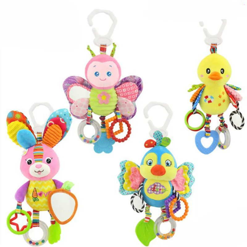 

2019 Hanging Plush Baby Toy Rattle Lovely Cartoon Animal Bell Newborn Stroller Accessories Baby Toys 6 Style Lion Deer Elephant