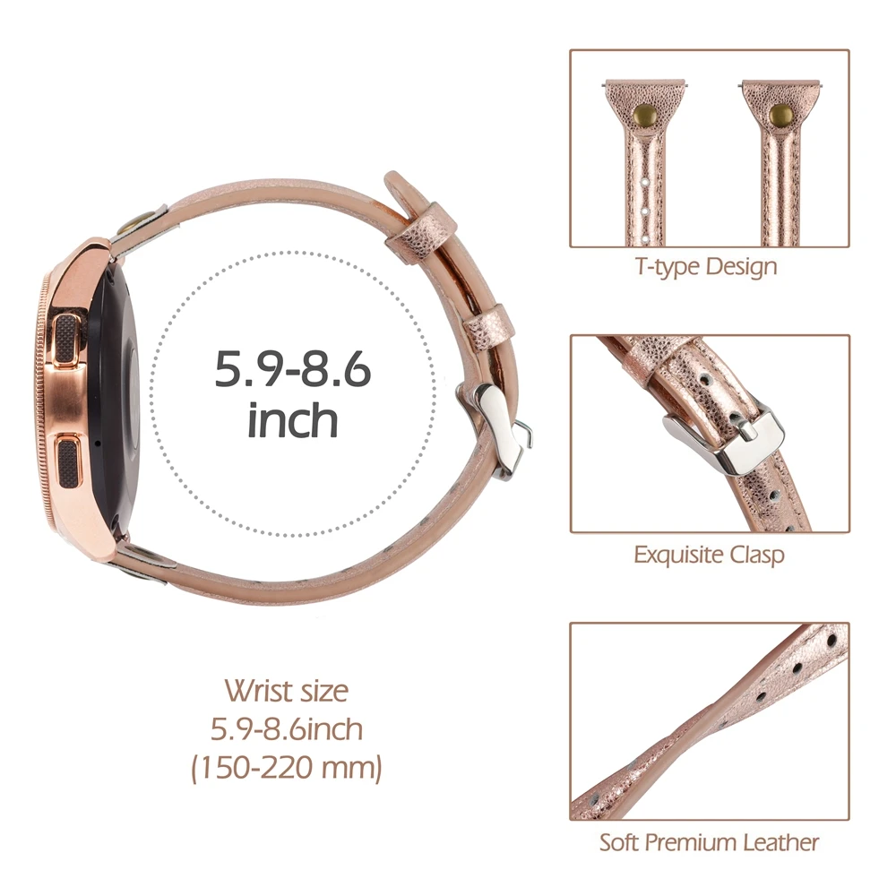 Тонкий ремешок для часов из натуральной кожи для samsung Galaxy Watch 42 мм 46 мм женский ремешок Серебристый Стальной ремешок с пряжкой для активных 2 40 мм 44 мм