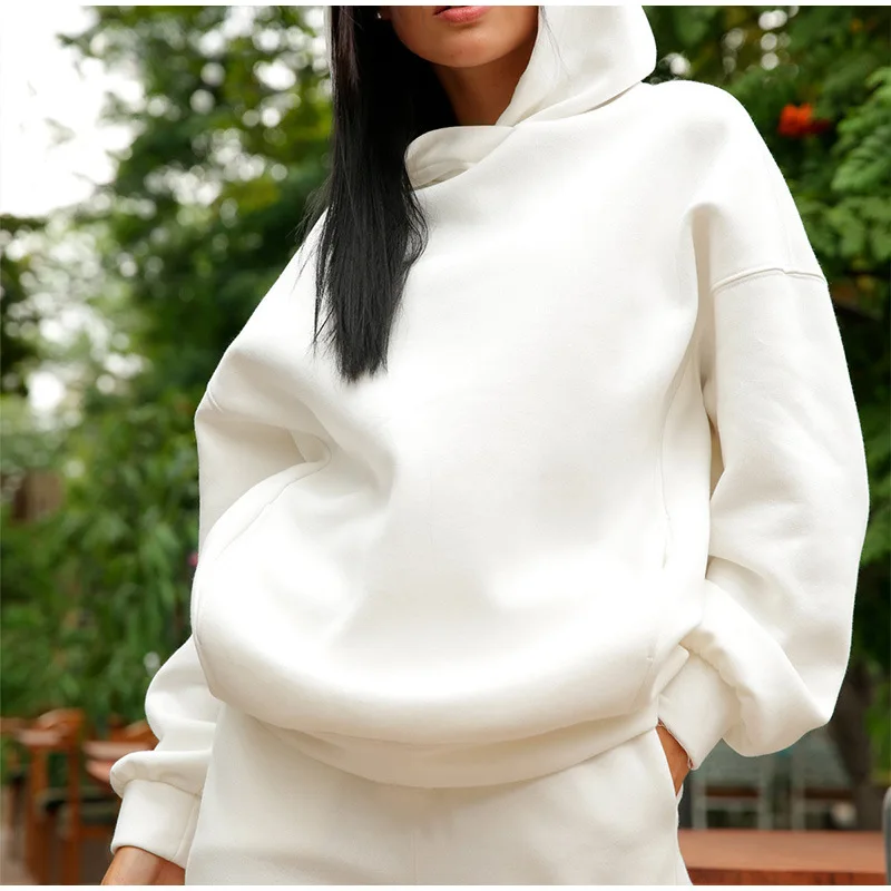 

2021 new fashion plus velvet thick solid color hooded sweater casual suit hoodies women